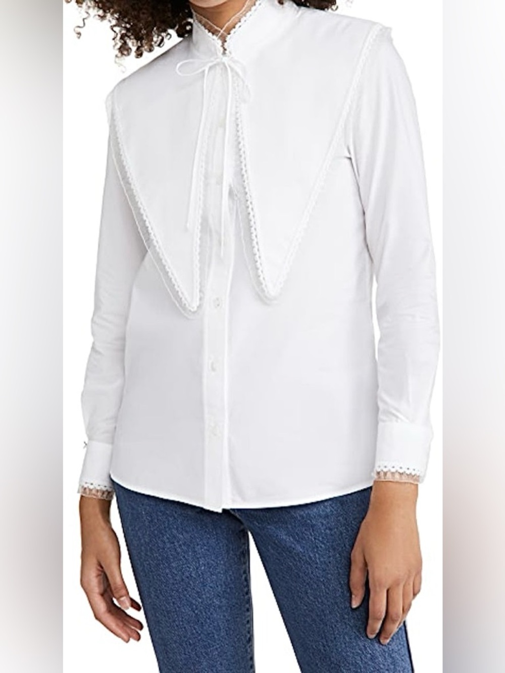 Tory Burch Removable Collar Top White Button Front with Pointed Bib Size 4 Shirt